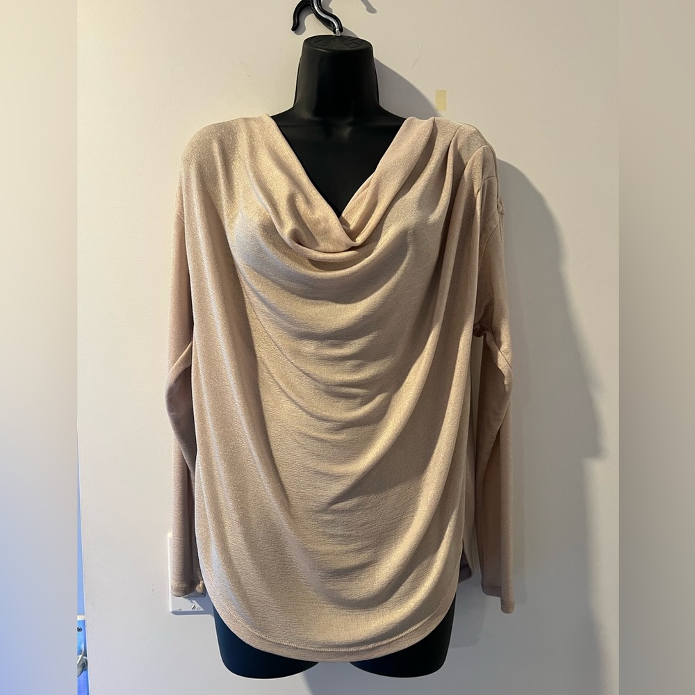 The Addison Story Blush Pink Gold Shimmer Cowl Neck Top *EUC* Sz. Small $108+tax